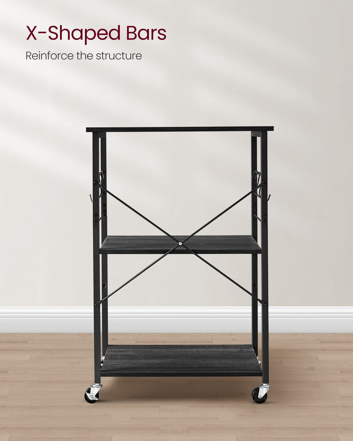 MARTHA Shelf With Wheels, Kitchen Cart, Bar Cart, Rustic Brown