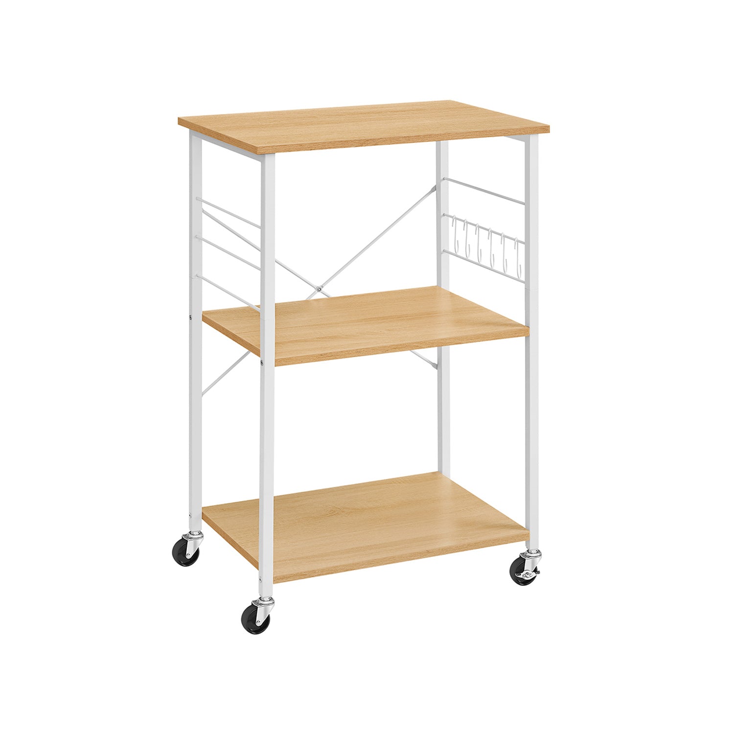 Golden Oak and Cloud White Three-Tier Kitchen Trolley