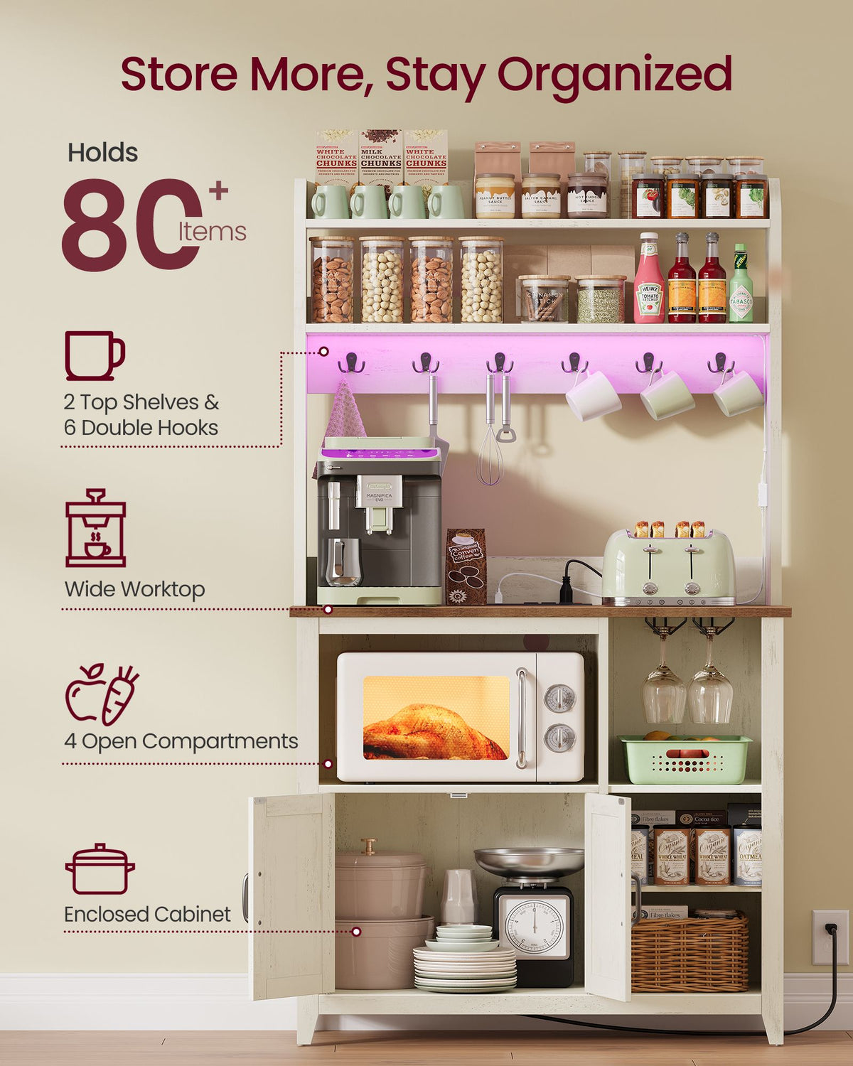 Baker's Rack with LED Lights and Power Outlet