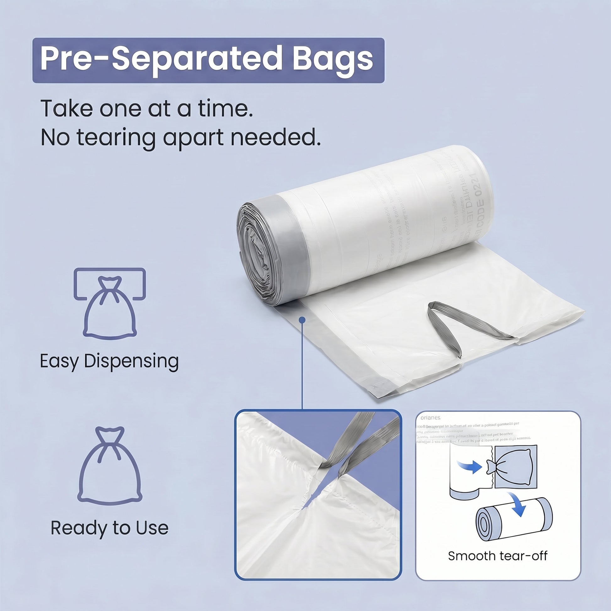 Drawstring Trash Bags, 120-Piece Heavy-Duty Pre-Separated Bin Liners, for Kitchen Waste, 4-5.3 Gallon, White - image 6