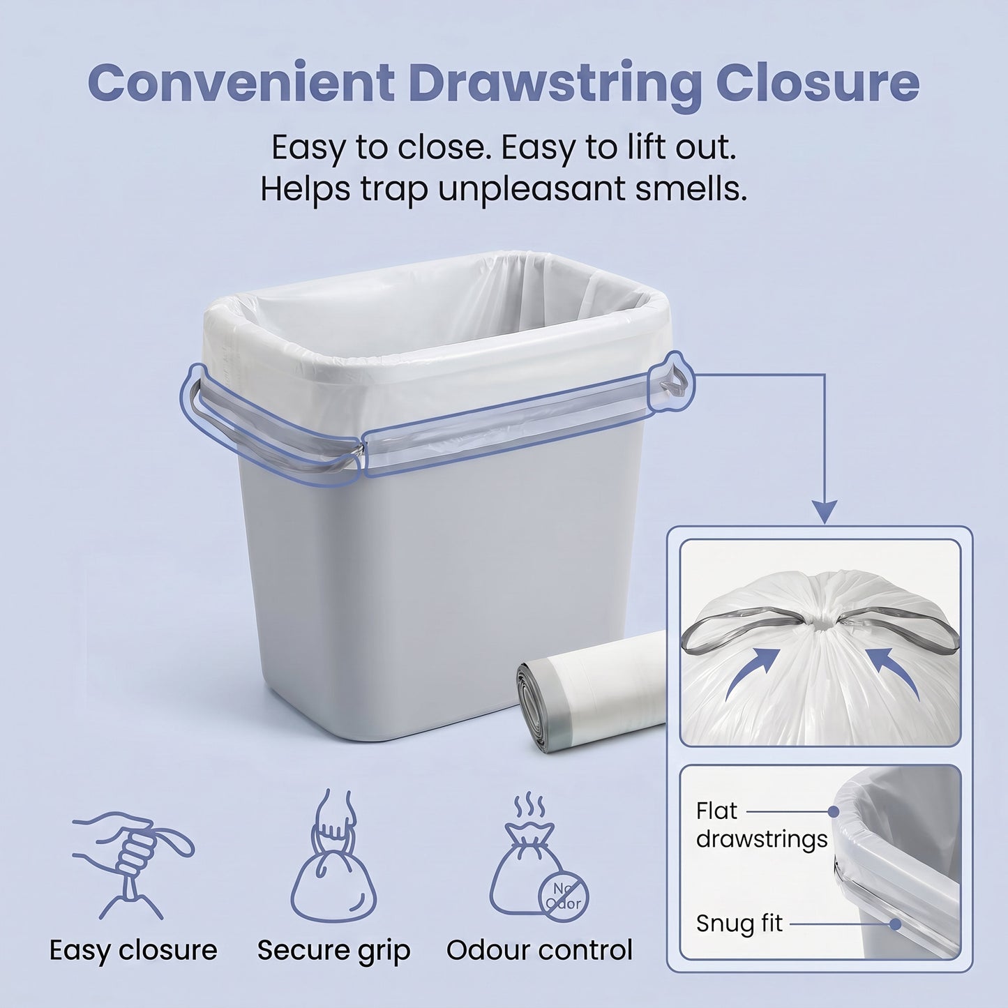 Drawstring Trash Bags, 120-Piece Heavy-Duty Pre-Separated Bin Liners, for Kitchen Waste, 4-5.3 Gallon, White - image 7
