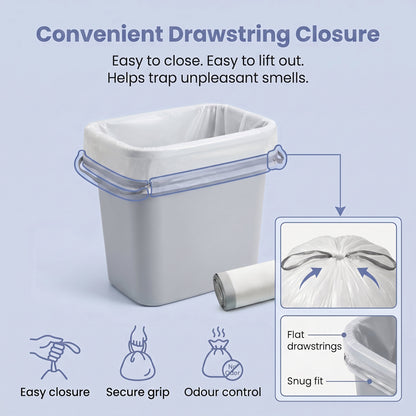 Drawstring Trash Bags, 120-Piece Heavy-Duty Pre-Separated Bin Liners, for Kitchen Waste, 4-5.3 Gallon, White - image 7