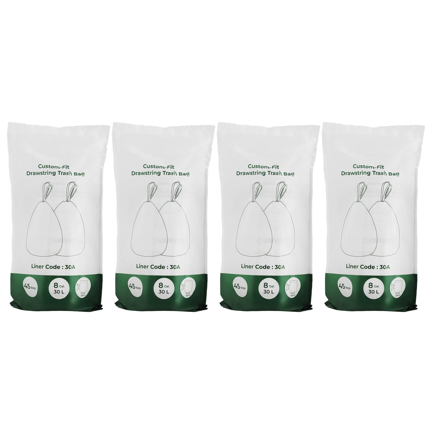 Drawstring Trash Bags, 180-Piece Heavy-Duty Pre-Separated Bin Liners, for Kitchen Waste, 8 Gallon, White - image 1
