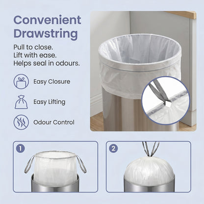 Drawstring Trash Bags, 180-Piece Heavy-Duty Pre-Separated Bin Liners, for Kitchen Waste, 8 Gallon, White - image 6
