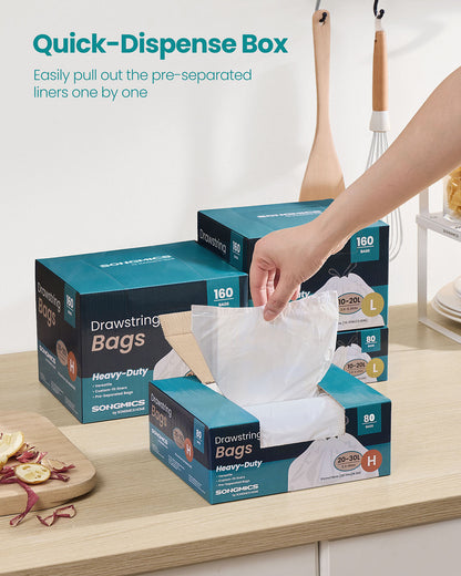 Trash Bags 8-Gallon with Drawstrings 80 Count Liner Code H Cream White