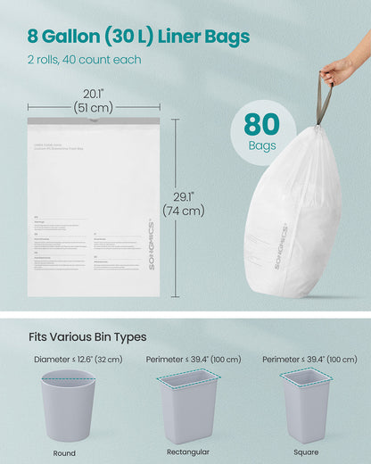 Trash Bags 8-Gallon with Drawstrings 80 Count Liner Code H Cream White