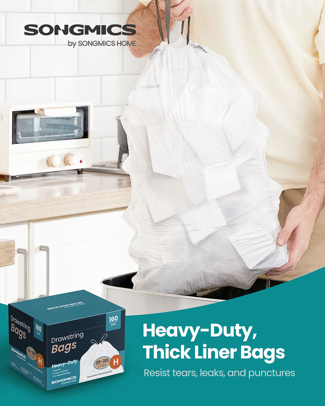 Trash Bags 8-Gallon with Drawstrings 160 Count Liner Code H Cream White