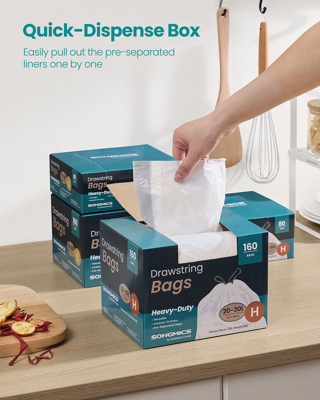 Trash Bags 8-Gallon with Drawstrings 160 Count Liner Code H Cream White