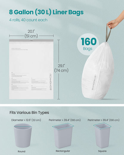 Trash Bags 8-Gallon with Drawstrings 160 Count Liner Code H Cream White