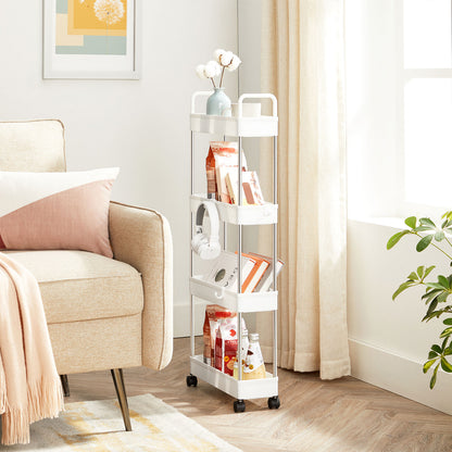 White Narrow Storage Cart with 4 Baskets & Handle - image 4