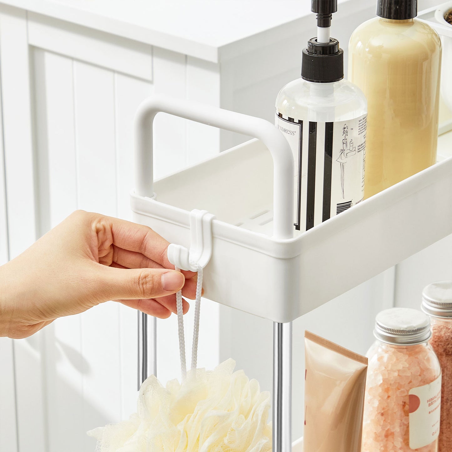 White Narrow Storage Cart with 4 Baskets & Handle - image 5
