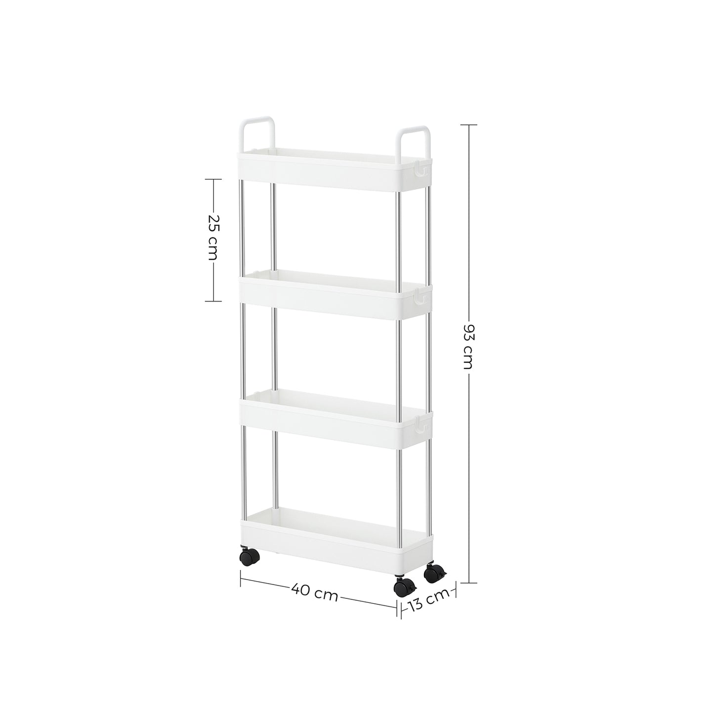 White Narrow Storage Cart with 4 Baskets & Handle - image 8