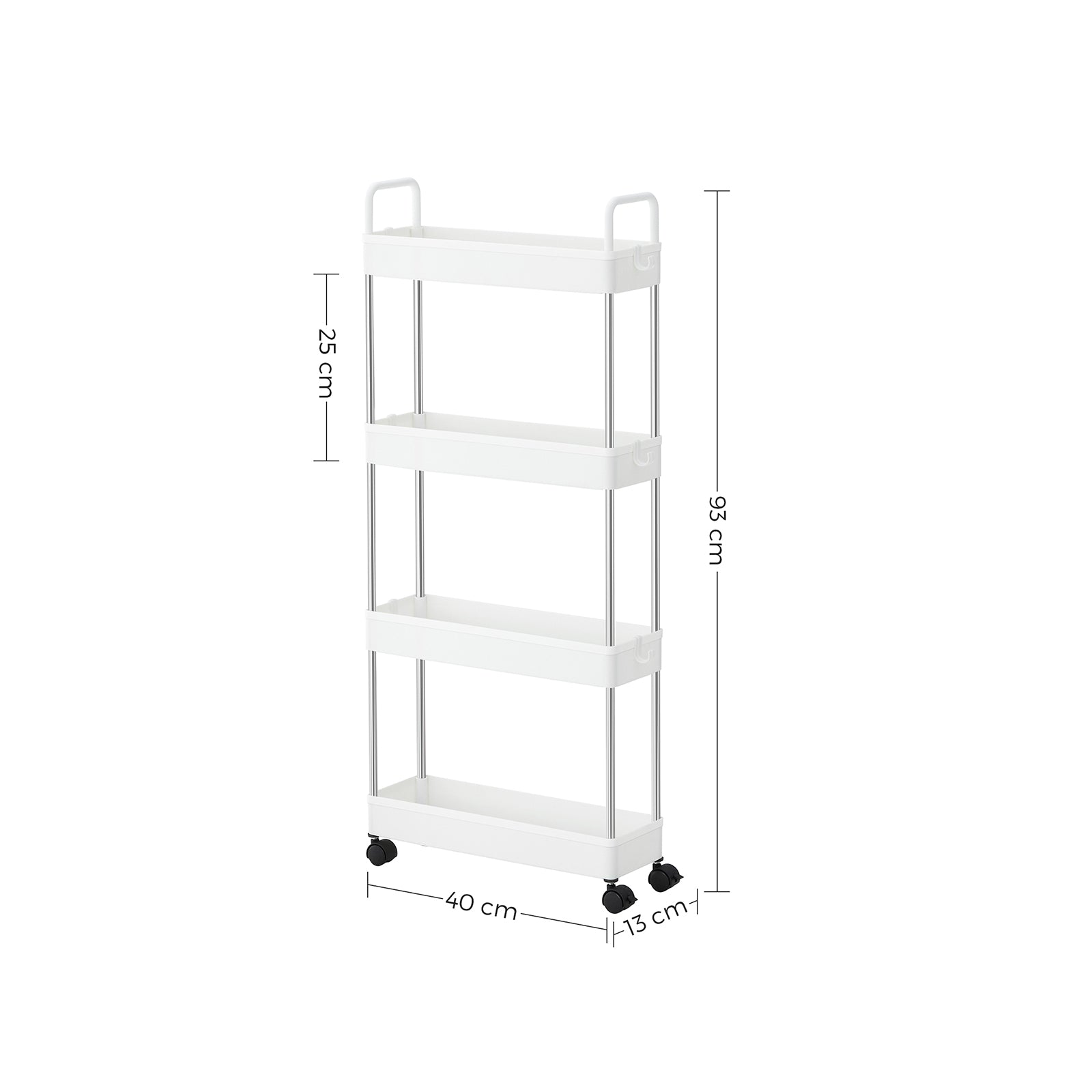 White Narrow Storage Cart with 4 Baskets & Handle - image 8