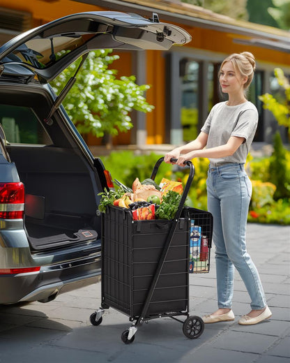 Foldable Shopping Cart with 360 Swivel Wheels