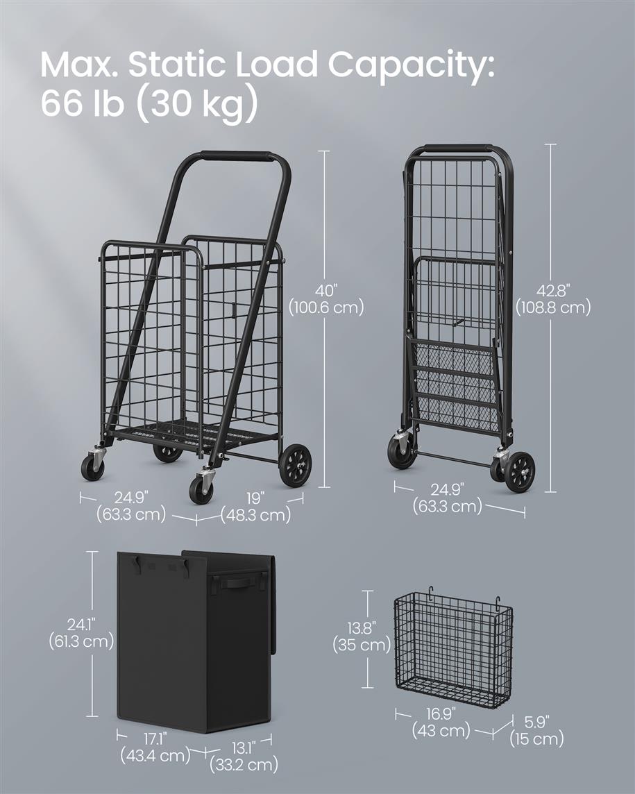 Foldable Shopping Cart with 360 Swivel Wheels