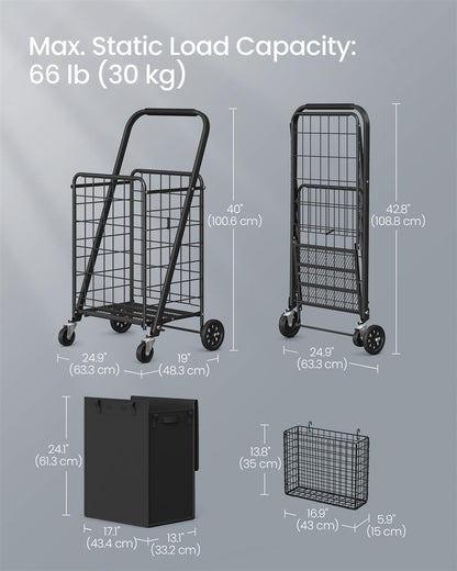 Foldable Shopping Cart with 360 Swivel Wheels
