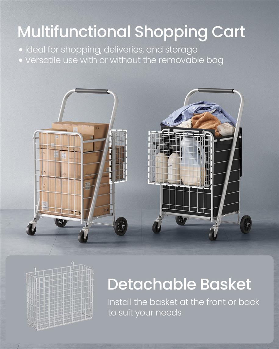 Foldable Shopping Cart with 360 Swivel Wheels