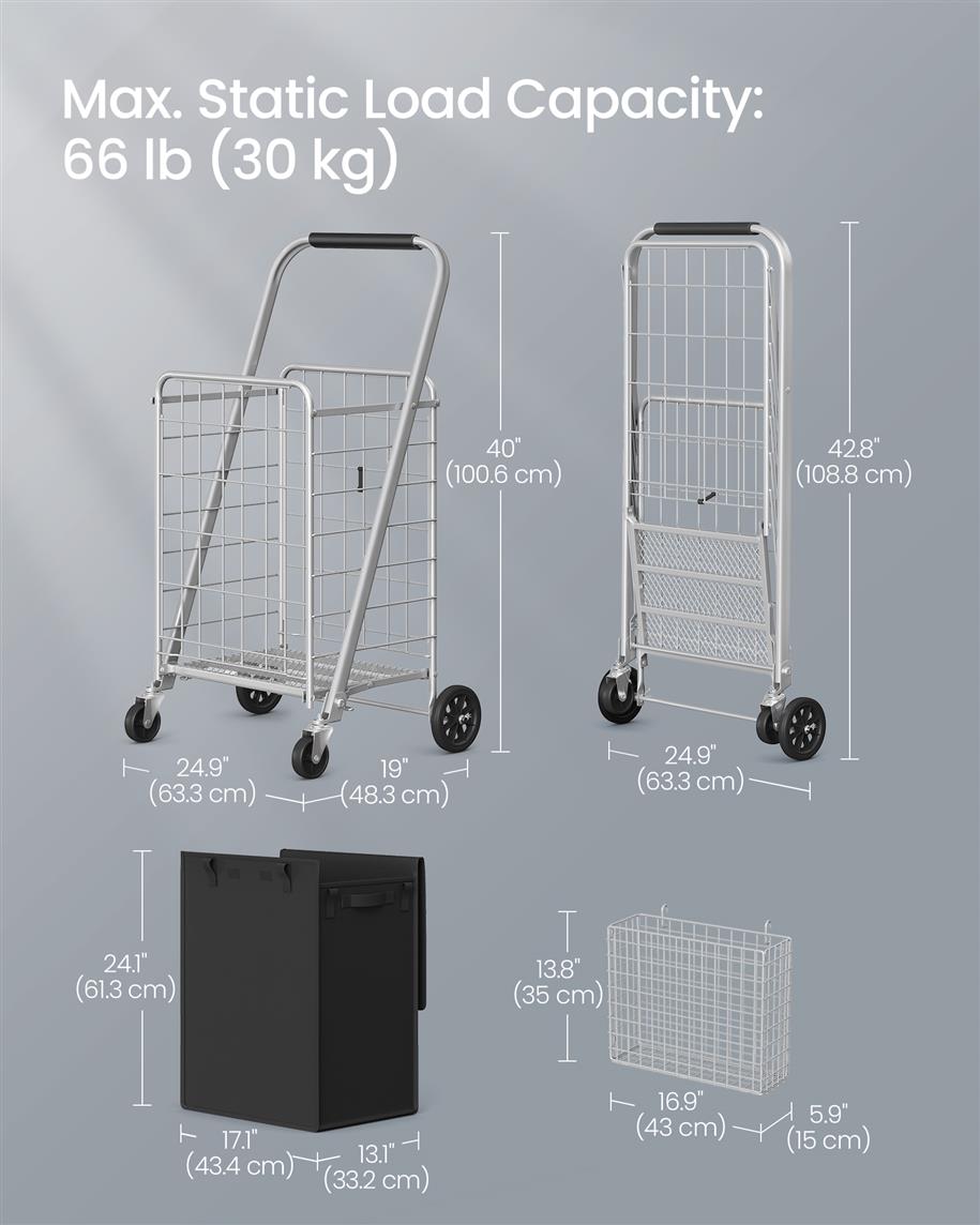 Foldable Shopping Cart with 360 Swivel Wheels