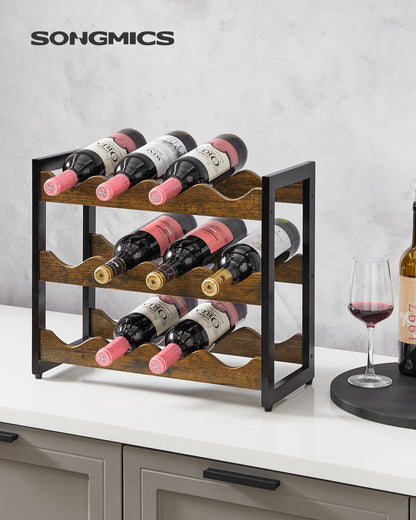 3-Tier Bamboo Wine Storage Rack Rustic Brown and Black - image 2