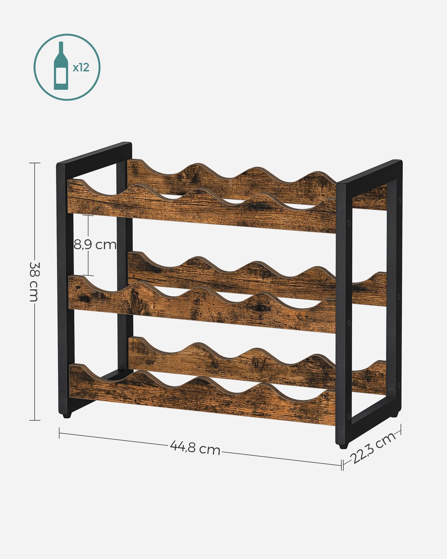 3-Tier Bamboo Wine Storage Rack Rustic Brown and Black - image 6