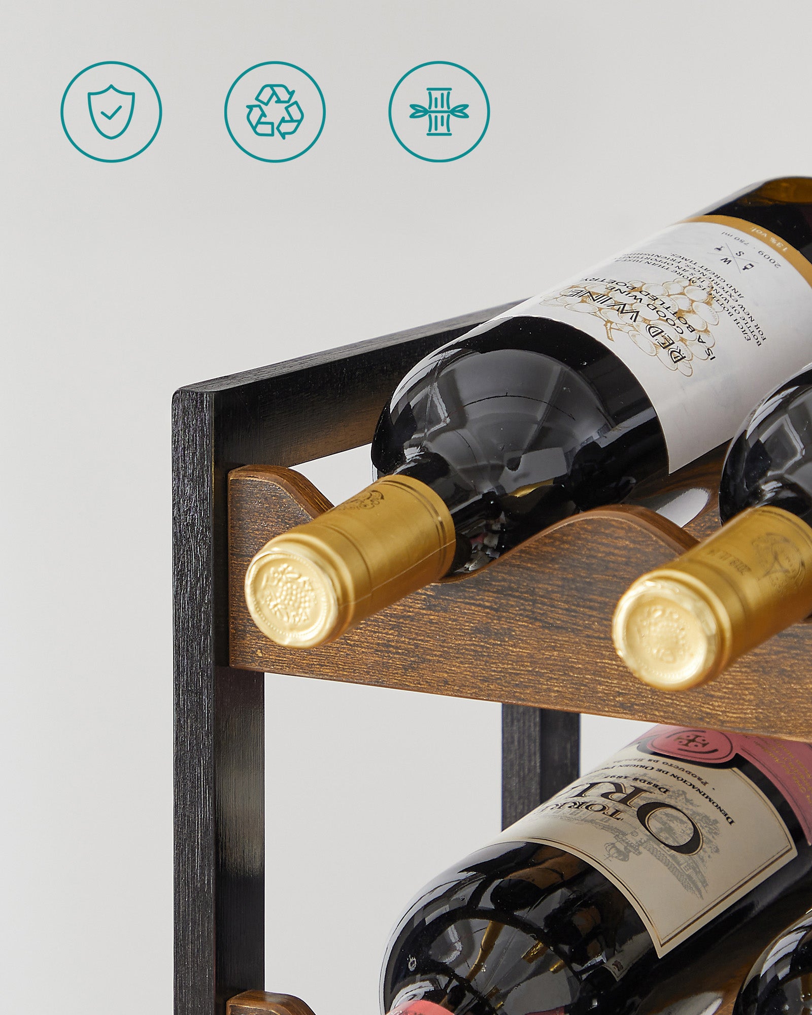 3-Tier Bamboo Wine Storage Rack Rustic Brown and Black - image 7