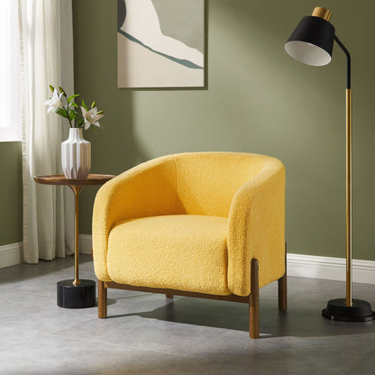 Accent Barrel Chair, Fleece Armchair with Solid Wood Legs