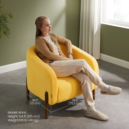 Accent Barrel Chair, Fleece Armchair with Solid Wood Legs