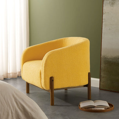 Accent Barrel Chair, Fleece Armchair with Solid Wood Legs