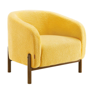 Accent Barrel Chair, Fleece Armchair with Solid Wood Legs