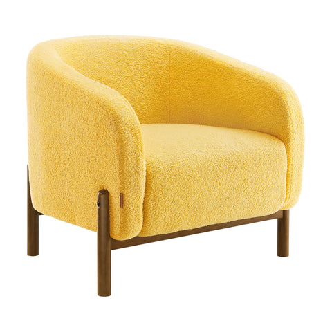 Accent Barrel Chair, Fleece Armchair with Solid Wood Legs