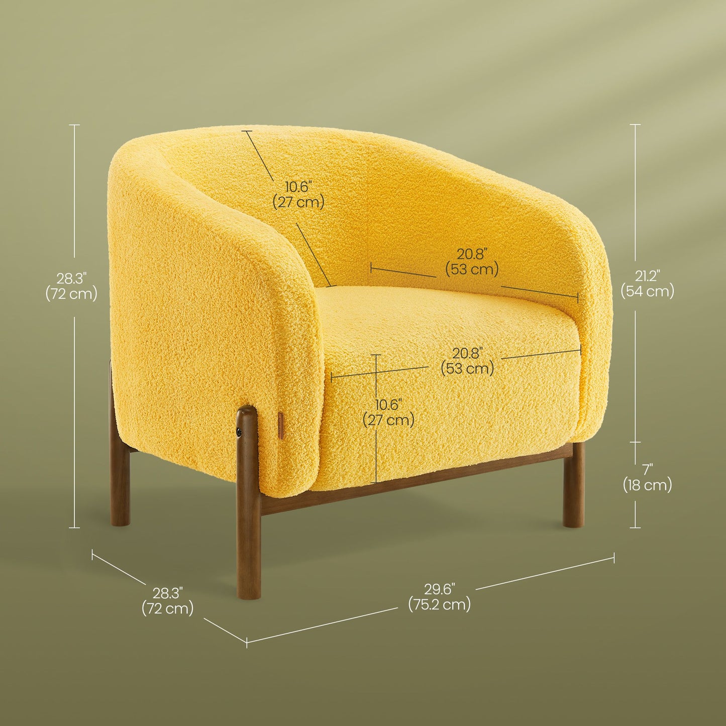 Accent Barrel Chair, Fleece Armchair with Solid Wood Legs