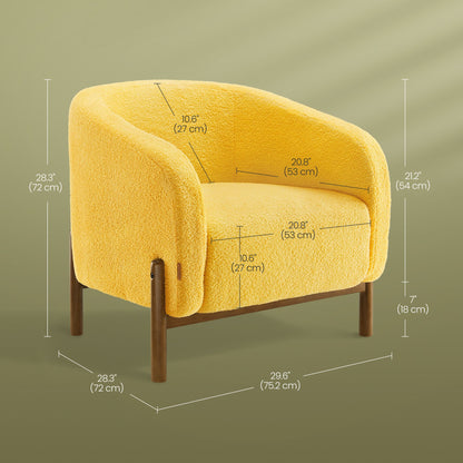 Accent Barrel Chair, Fleece Armchair with Solid Wood Legs
