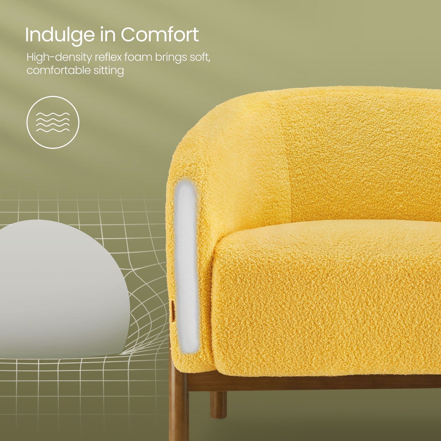 Accent Barrel Chair, Fleece Armchair with Solid Wood Legs