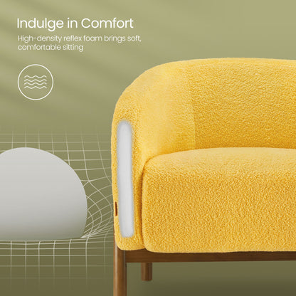 Accent Barrel Chair, Fleece Armchair with Solid Wood Legs