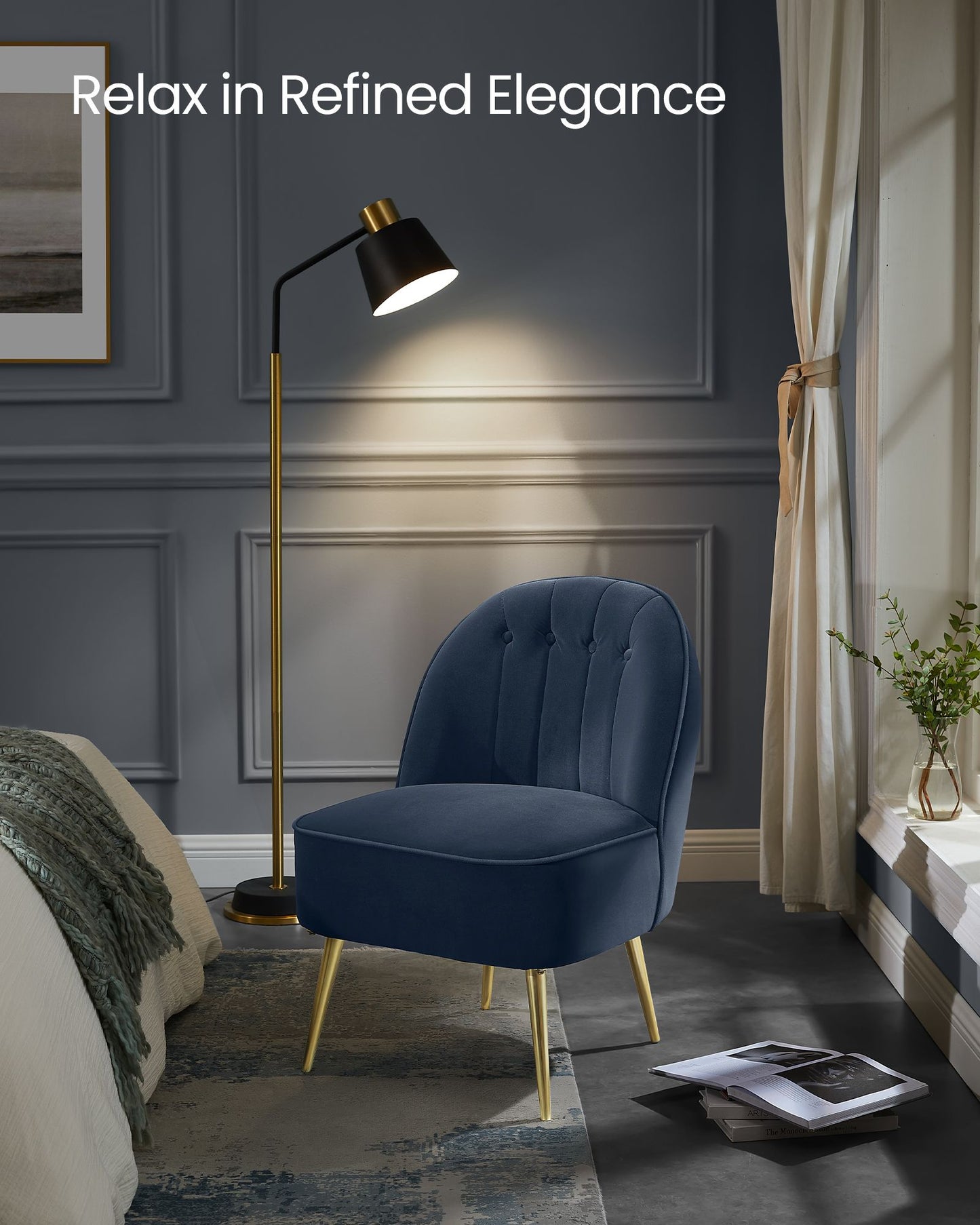 Accent Chair, Velvet Vanity Chair with Metal Legs, Shell-Shaped Back, Wide Seat, Luxury Style