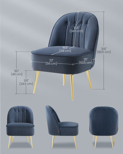 Accent Chair, Velvet Vanity Chair with Metal Legs, Shell-Shaped Back, Wide Seat, Luxury Style