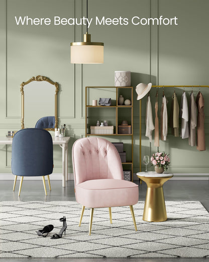 Accent Chair, Velvet Vanity Chair with Metal Legs, Shell-Shaped Back, Wide Seat, Luxury Style