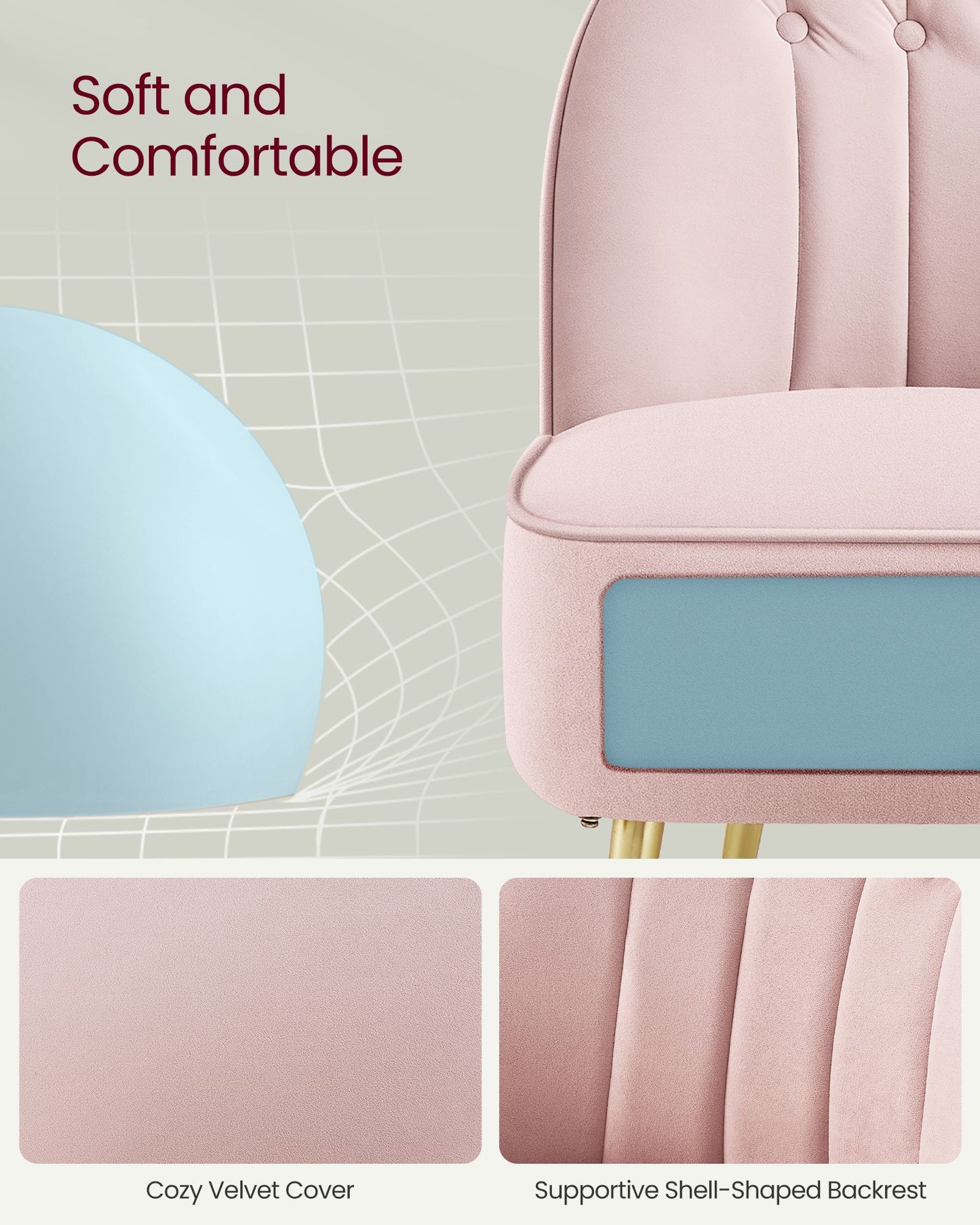 Accent Chair, Velvet Vanity Chair with Metal Legs, Shell-Shaped Back, Wide Seat, Luxury Style