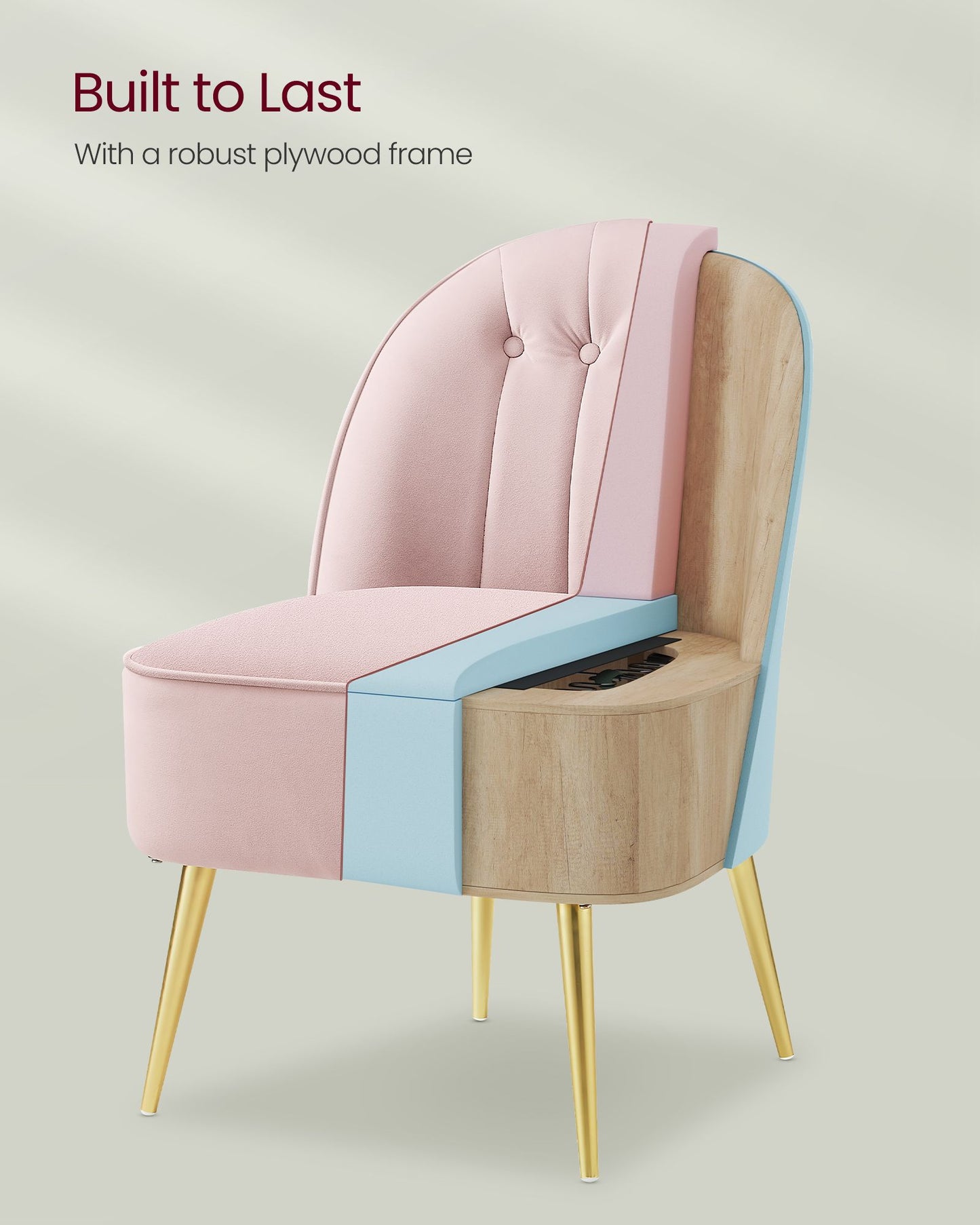 Accent Chair, Velvet Vanity Chair with Metal Legs, Shell-Shaped Back, Wide Seat, Luxury Style