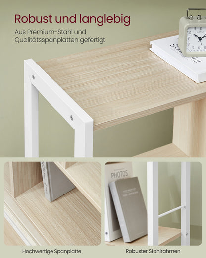 Bookshelf 4 Shelves Stable Steel Structure Natural Beige and Cloud White
