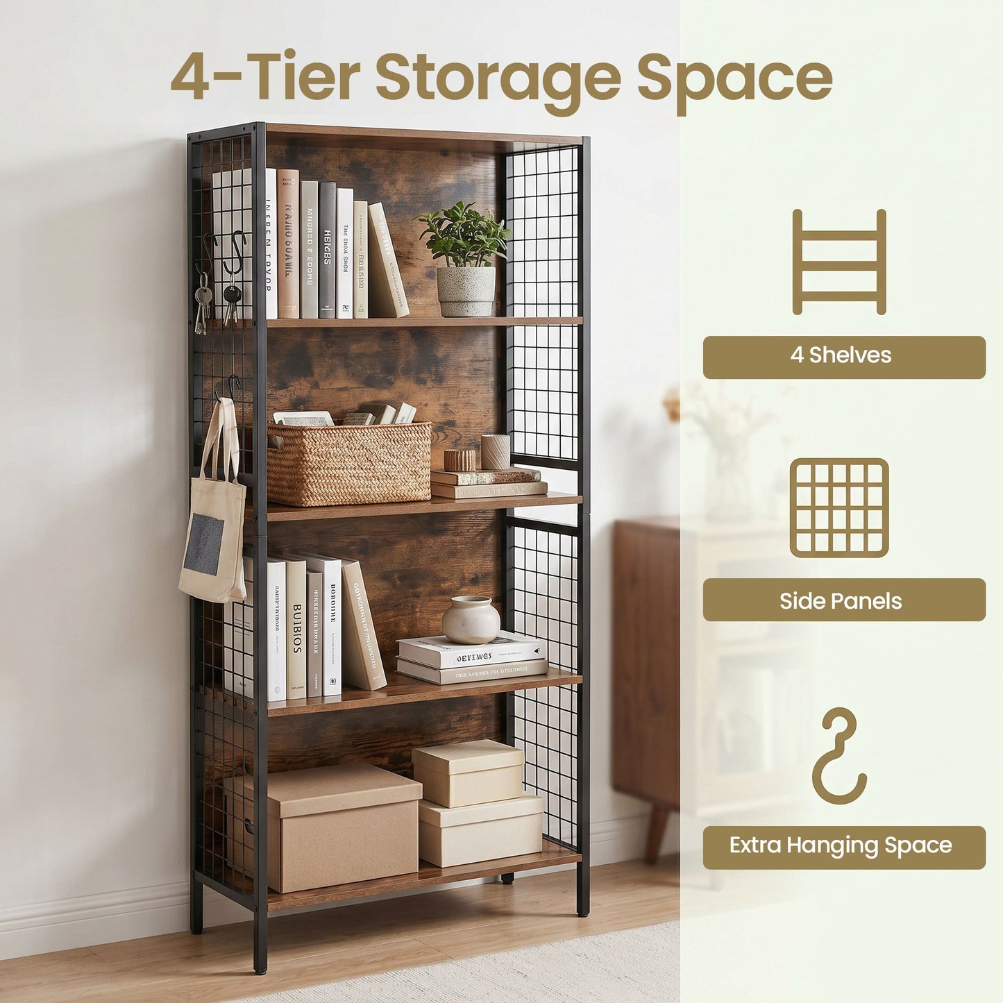 Bookcase with Tall Legs, 30 x 74 x 154 cm, Brown - image 7