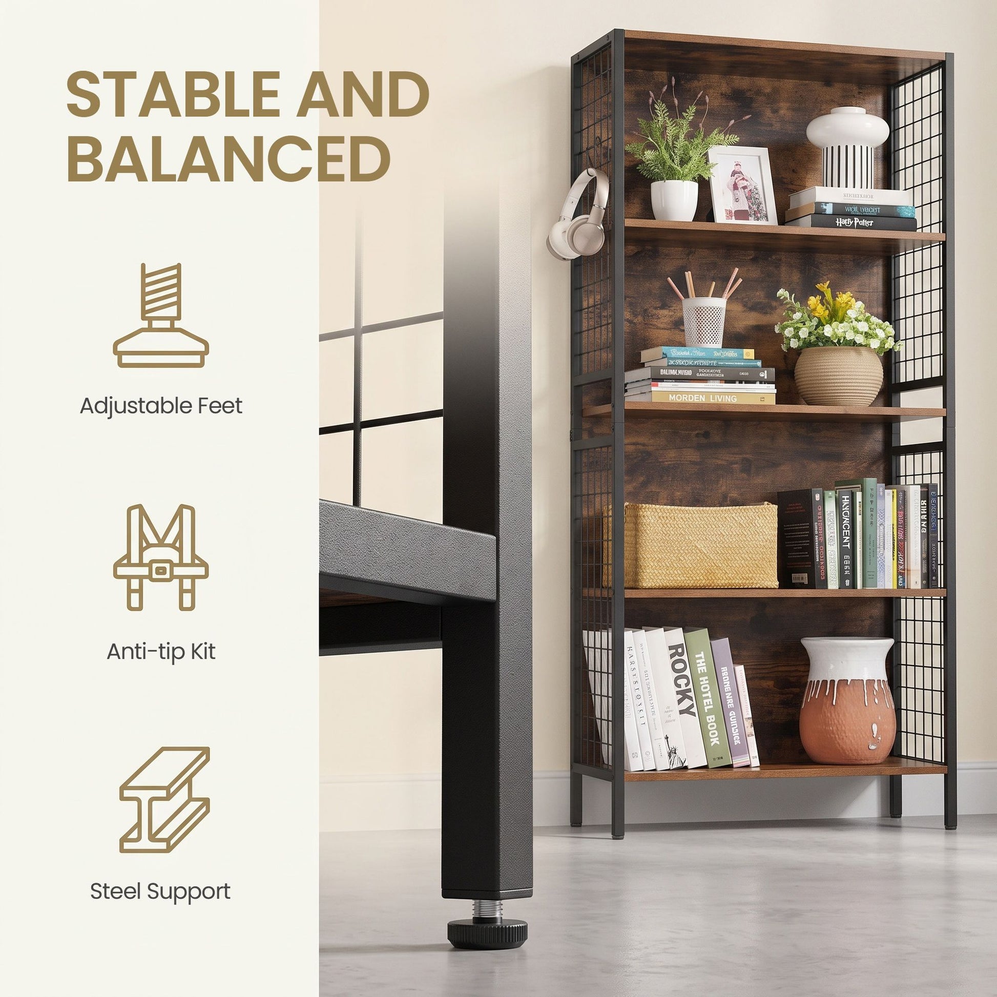 Bookcase with Tall Legs, 30 x 74 x 154 cm, Brown - image 8
