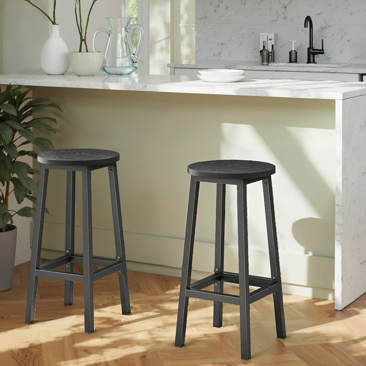 Bar Stools Set of 2, Kitchen Stools, Bar Chairs Footrest - image 2