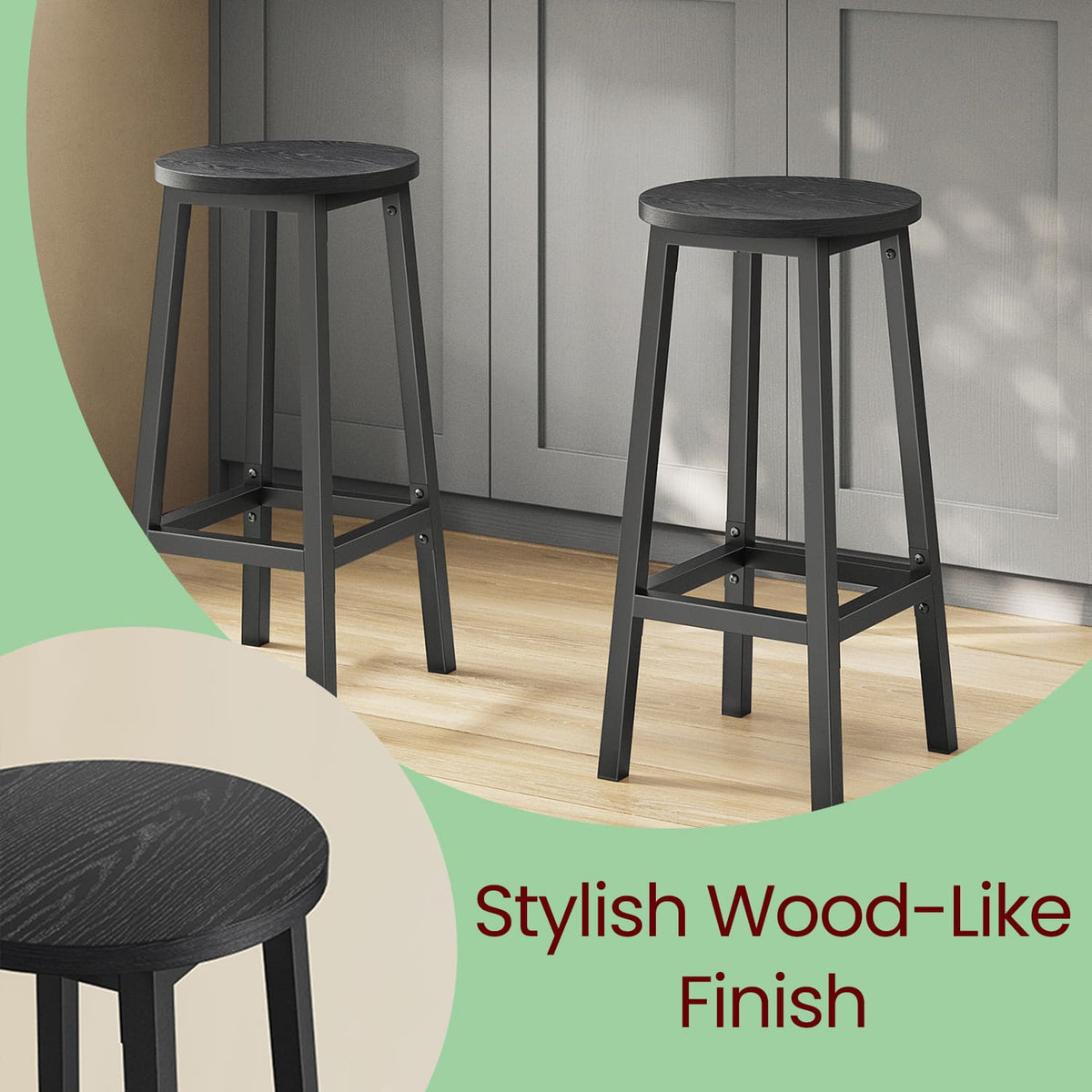 Bar Stools Set of 2, Kitchen Stools, Bar Chairs Footrest - image 3