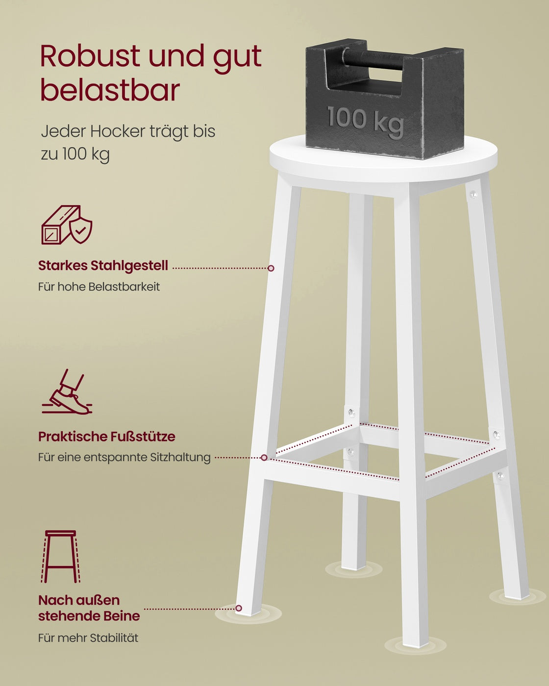 Set of 2 Kitchen Stools Cloud White
