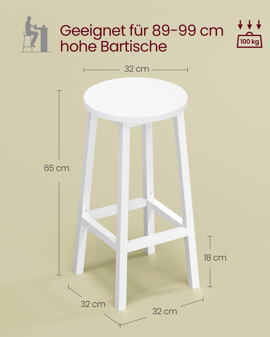 Set of 2 Kitchen Stools Cloud White