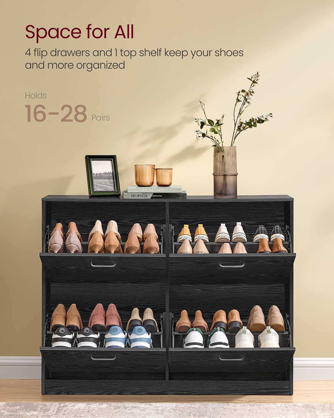 Shoe Cabinet with 4 Flip Doors
