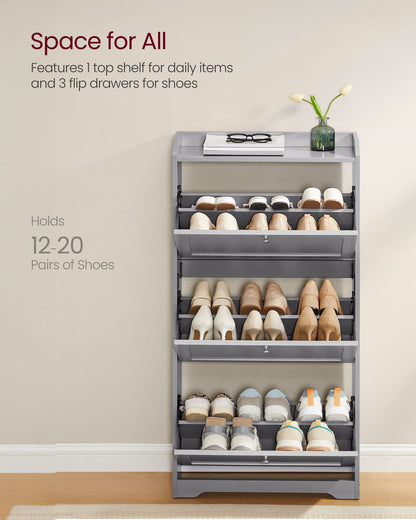 Shoe Cabinet with 3 Flip Drawers, Shoe Organizer