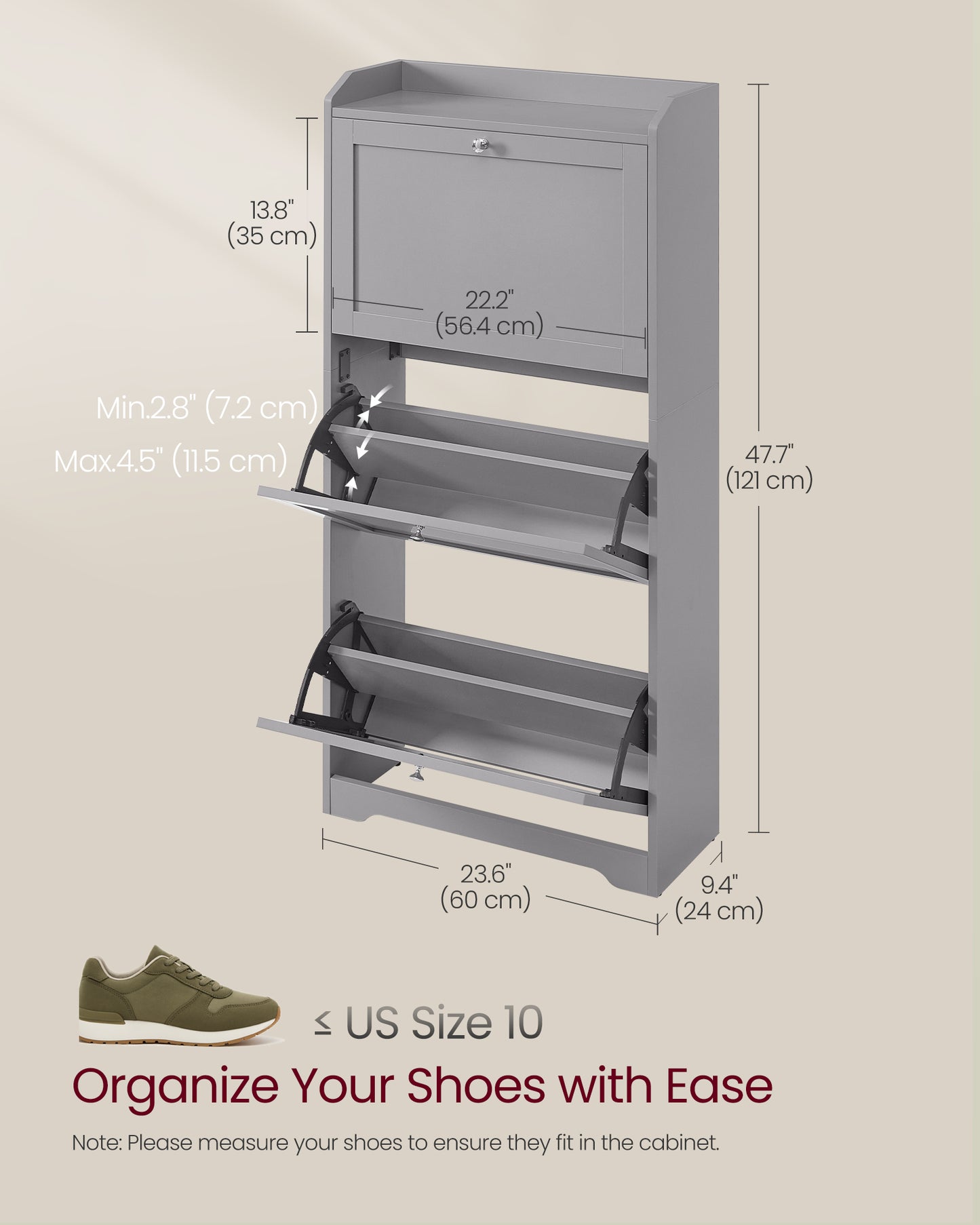 Shoe Cabinet with 3 Flip Drawers, Shoe Organizer