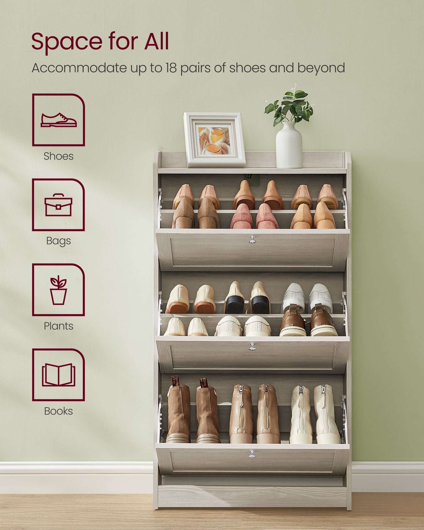 Shoe Cabinet with 3 Flip Drawers